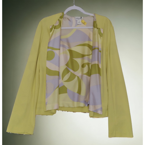 Mila Schon Silk Lined Open Blazer Womens Size 6 / 40 Yellow Green Jacket Italy - Picture 1 of 9